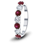 0.35ct Ruby 0.20ct Diamond Seven Stone Ring 18k White Gold - All Diamond