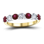 0.35ct Ruby 0.20ct Diamond Seven Stone Ring 18k Yellow Gold - All Diamond