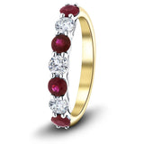 0.35ct Ruby 0.20ct Diamond Seven Stone Ring 18k Yellow Gold - All Diamond