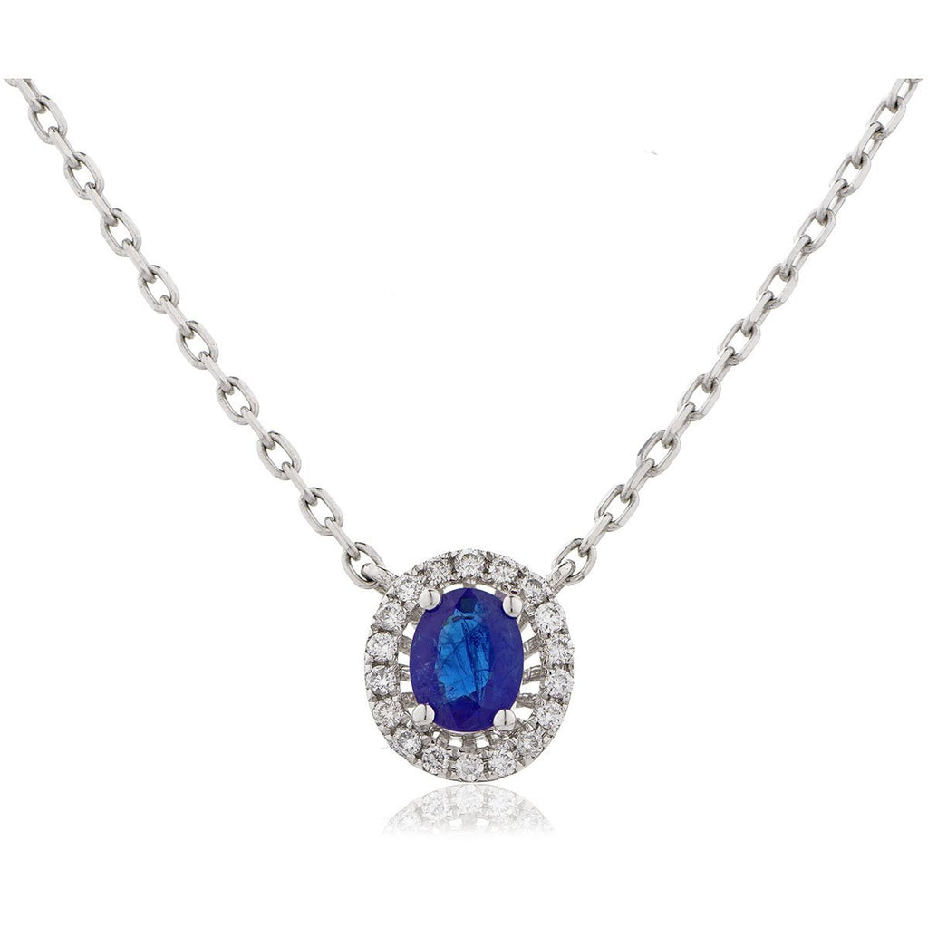 0.40ct Blue Sapphire & 0.10ct G/SI Diamond Necklace in 18k White Gold - All Diamond