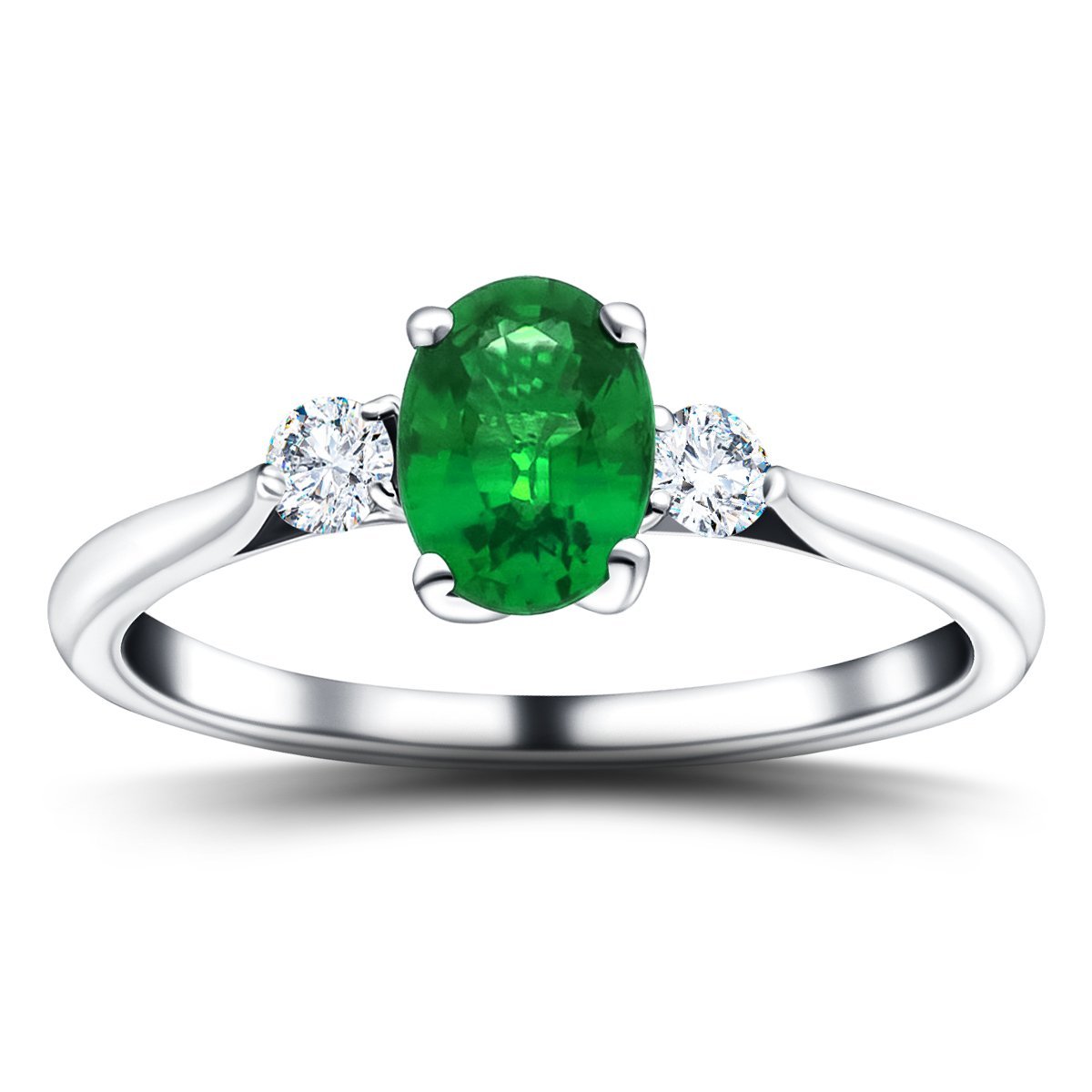 0.44ct Emerald with 0.16ct Diamond Trilogy Ring 18k White Gold - All Diamond