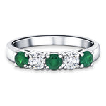 0.45ct Emerald 0.30ct Diamond Five Stone Ring 18k White Gold - All Diamond