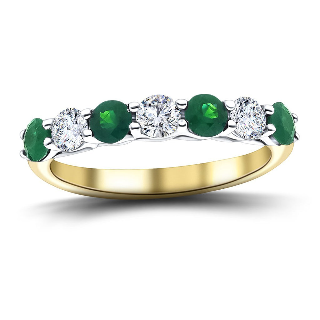 0.45ct Emerald 0.35ct Diamond Seven Stone Ring 18k Yellow Gold - All Diamond