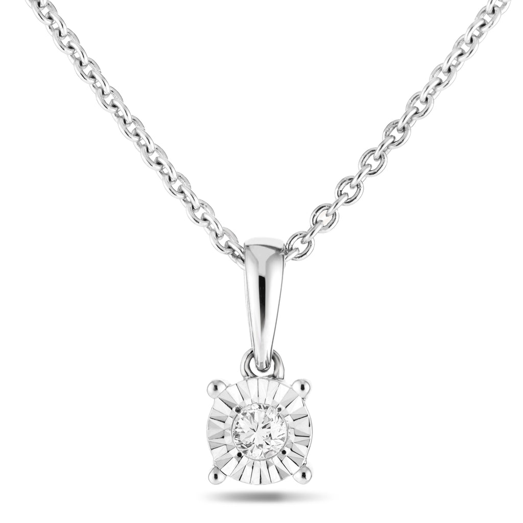 Diamond Solitaire Necklace Pendant 0.30ct Look G/SI Quality 9k White Gold