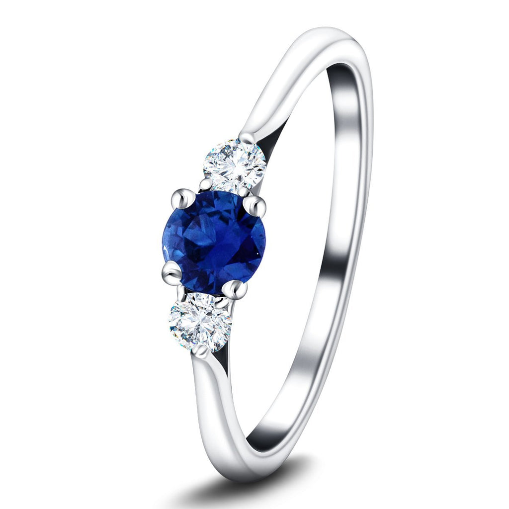 0.50ct Blue Sapphire And 0.30ct Diamond Trilogy Ring in 18k White Gold - All Diamond