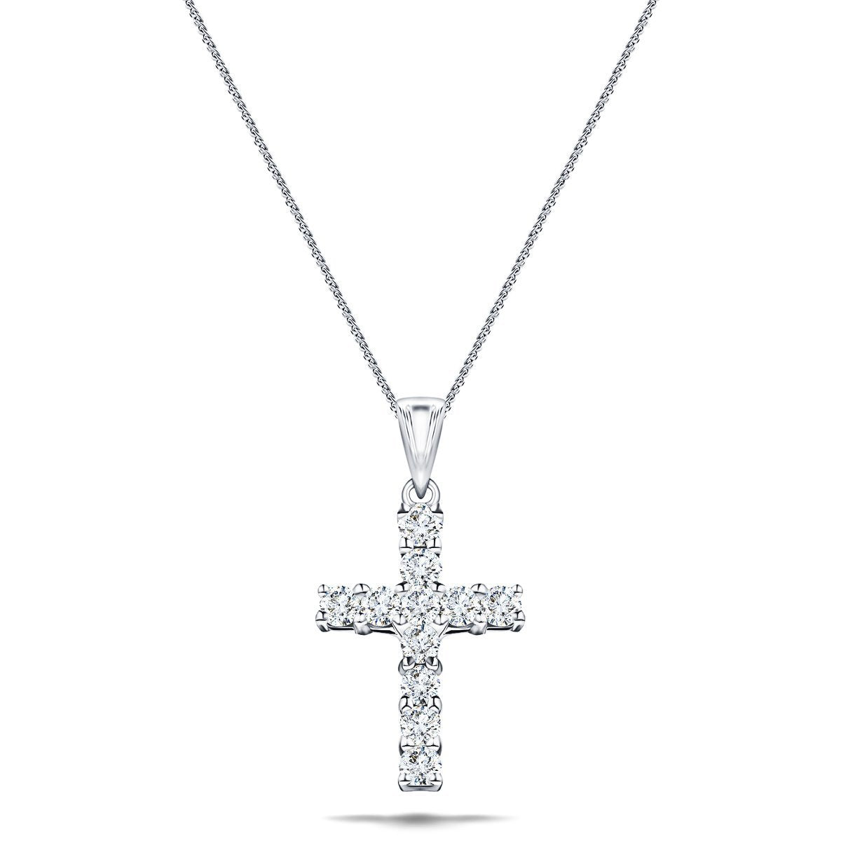 0.50ct Classic Claw Set Diamond Cross Pendant in 18K White Gold - All Diamond