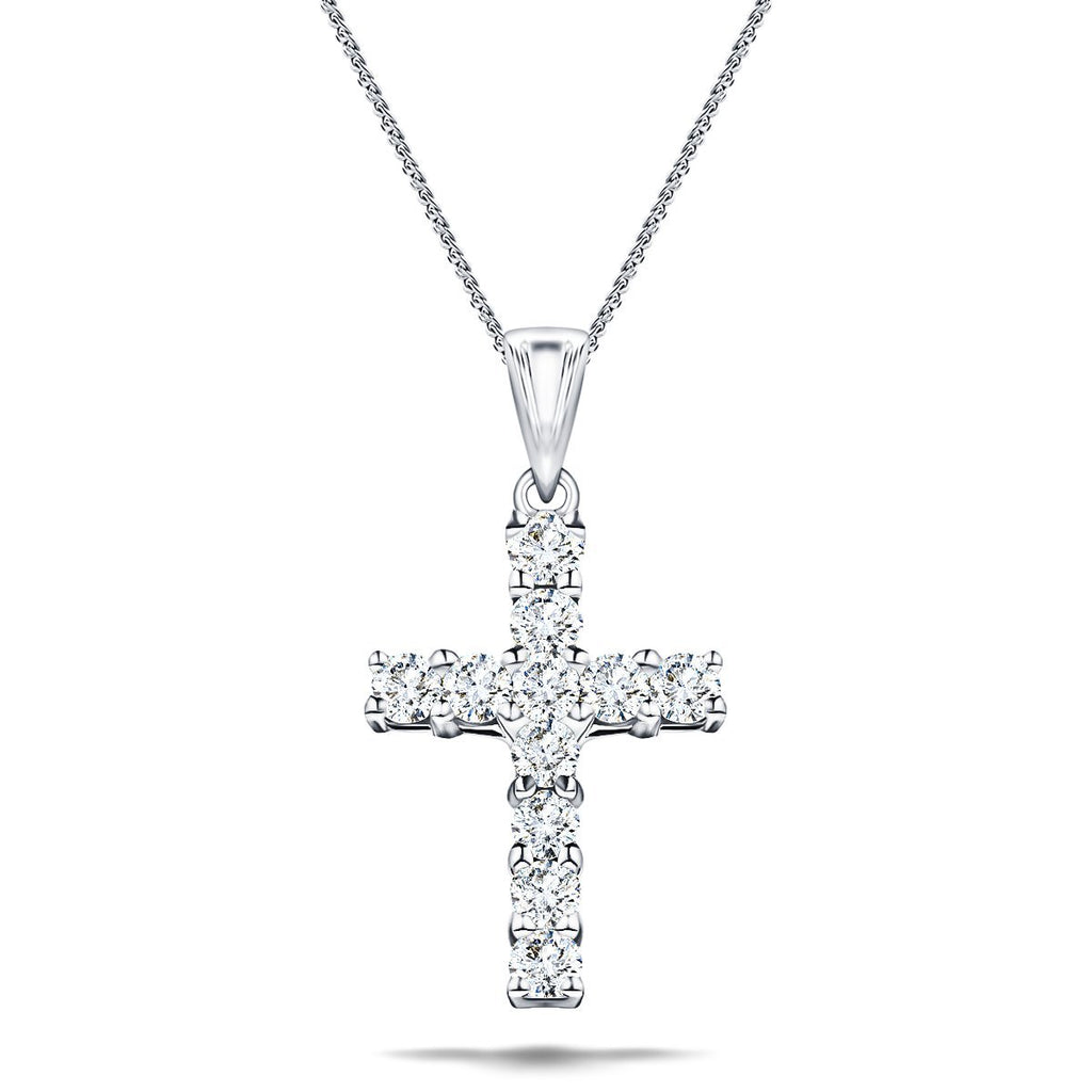 0.50ct Classic Claw Set Diamond Cross Pendant in 18K White Gold - All Diamond