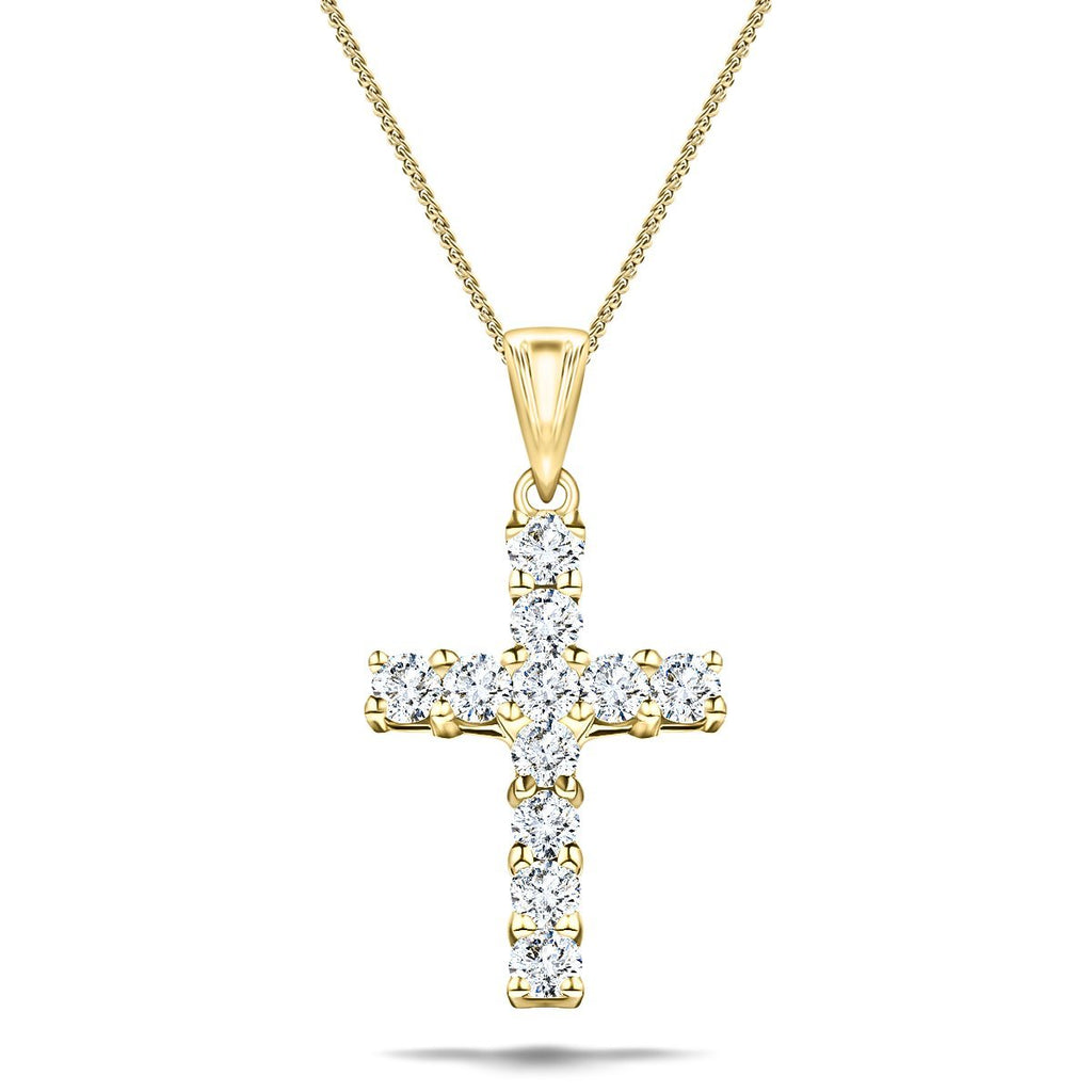0.50ct Classic Claw Set Diamond Cross Pendant in 18K Yellow Gold - All Diamond