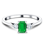 0.50ct Emerald with 0.20ct Diamond Trilogy Ring 18k White Gold - All Diamond