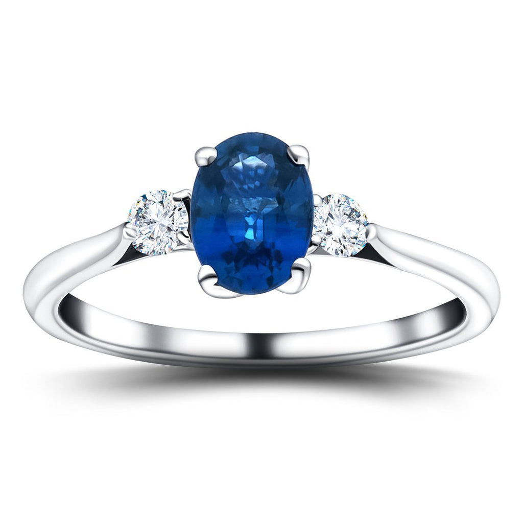 0.54ct Blue Sapphire with 0.16ct Diamond Trilogy Ring 18k White Gold - All Diamond