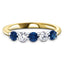 0.55ct Blue Sapphire 0.30ct Diamond Five Stone Ring 18k Yellow Gold - All Diamond