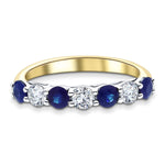 0.55ct Blue Sapphire 0.35ct Diamond Seven Stone Ring 18k Yellow Gold - All Diamond