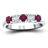 0.55ct Ruby 0.30ct Diamond Five Stone Ring 18k White Gold - All Diamond