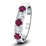 0.55ct Ruby 0.30ct Diamond Five Stone Ring 18k White Gold - All Diamond