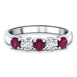 0.55ct Ruby 0.30ct Diamond Five Stone Ring 18k White Gold - All Diamond