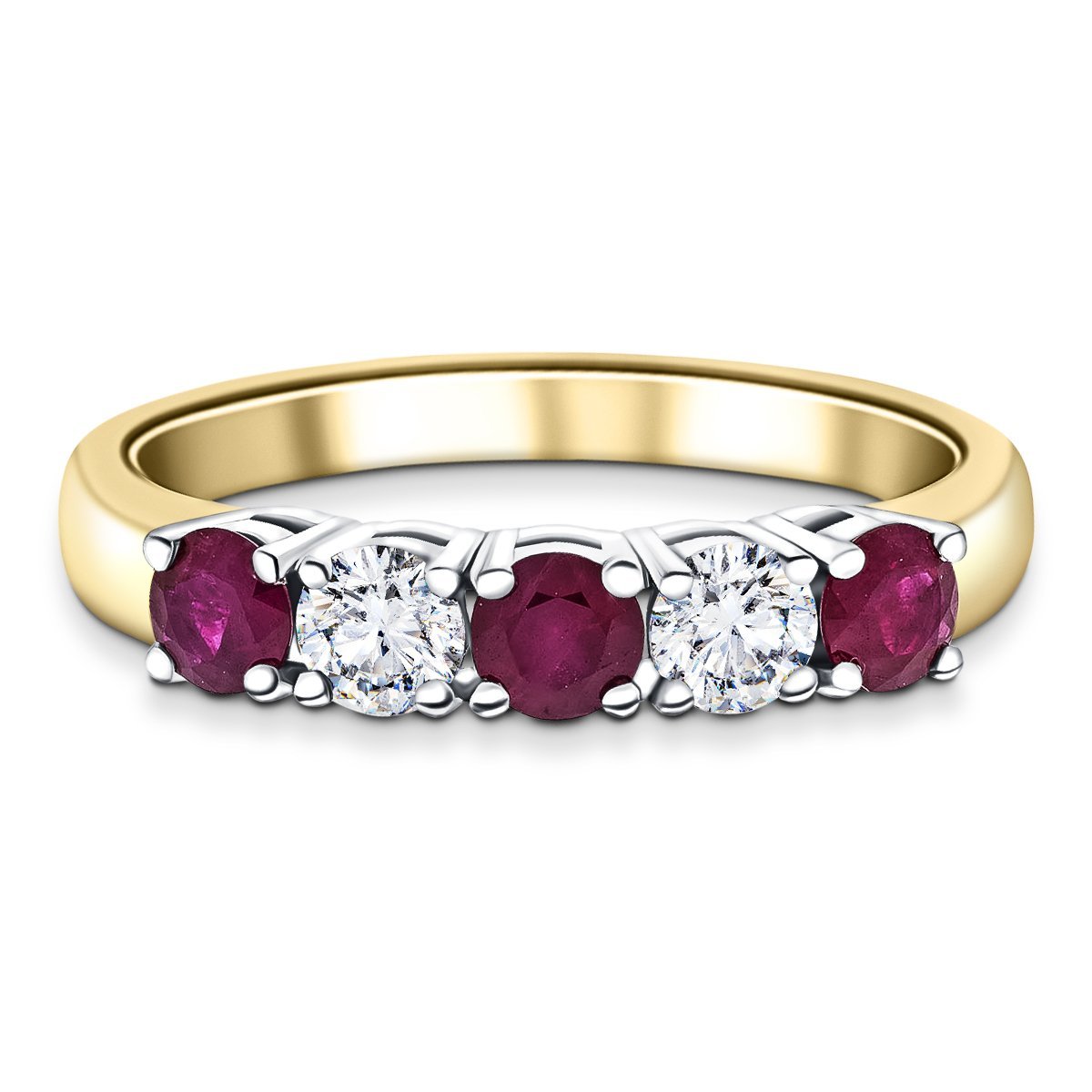 0.55ct Ruby 0.30ct Diamond Five Stone Ring 18k Yellow Gold - All Diamond