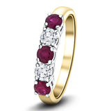 0.55ct Ruby 0.30ct Diamond Five Stone Ring 18k Yellow Gold - All Diamond