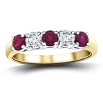 0.55ct Ruby 0.30ct Diamond Five Stone Ring 18k Yellow Gold - All Diamond