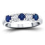 0.60ct Blue Sapphire 0.30ct Diamond Five Stone Ring 18k White Gold - All Diamond