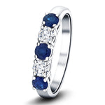 0.60ct Blue Sapphire 0.30ct Diamond Five Stone Ring 18k White Gold - All Diamond