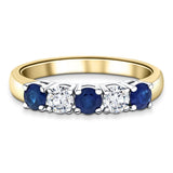 0.60ct Blue Sapphire 0.30ct Diamond Five Stone Ring 18k Yellow Gold - All Diamond