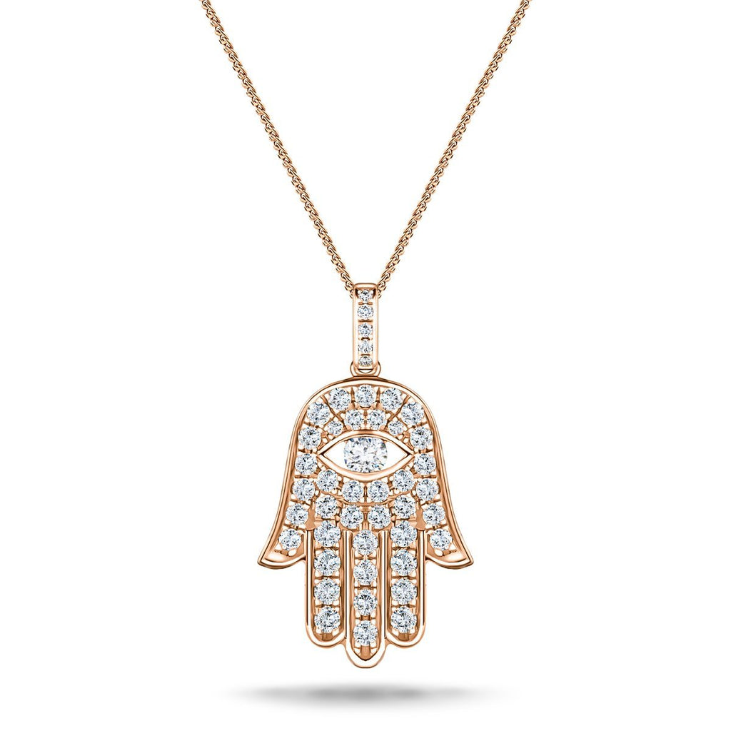 0.60ct Diamond and 18K Rose Gold 'Evil Eye' Hamsa Pendant Necklace - All Diamond