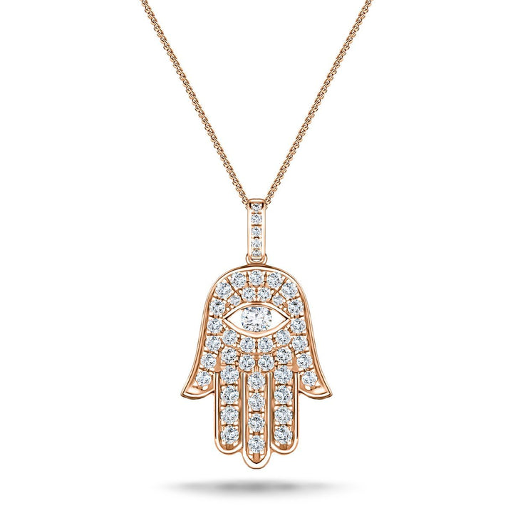 0.60ct Diamond and 18K Rose Gold 'Evil Eye' Hamsa Pendant Necklace
