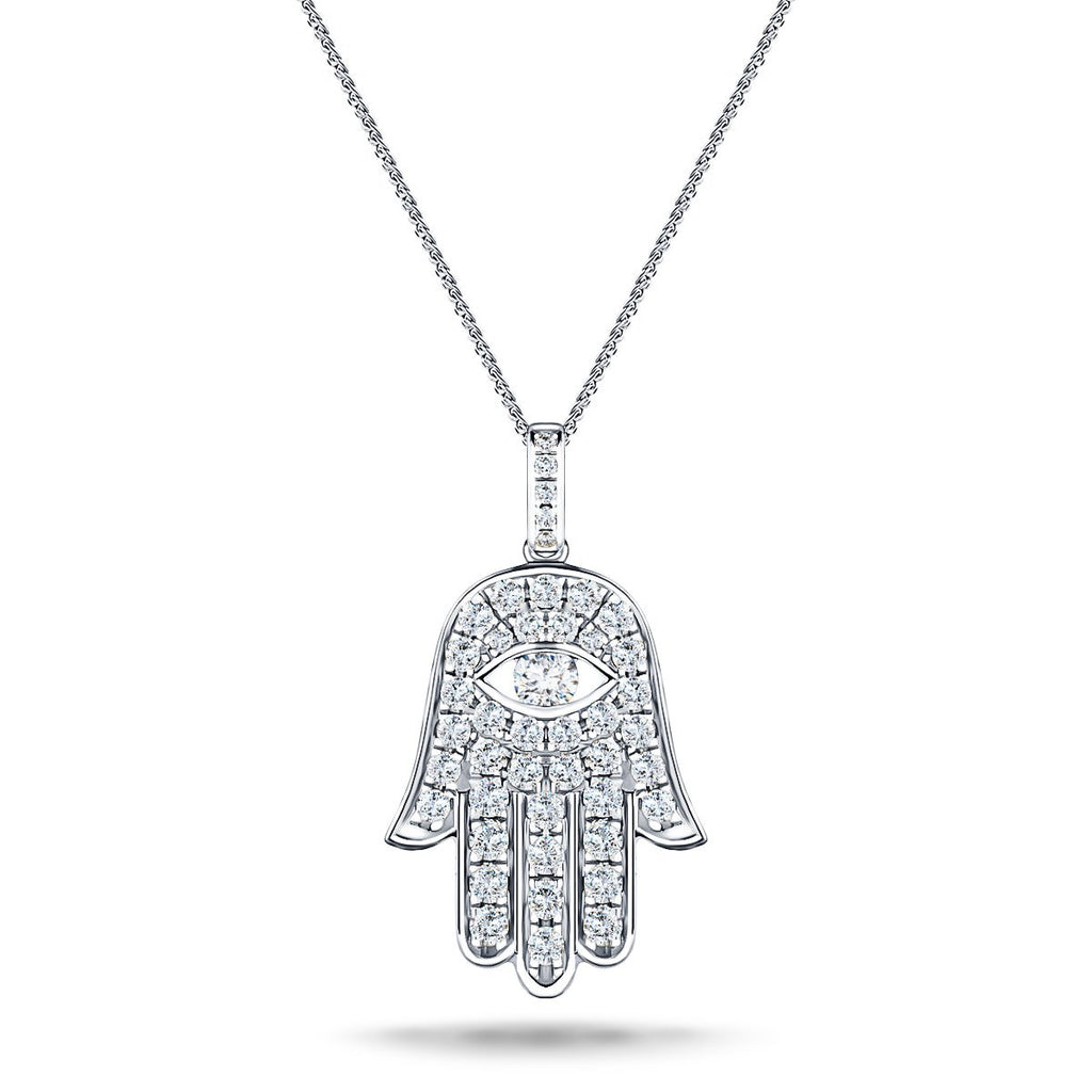 0.60ct Diamond and 18K White Gold 'Evil Eye' Hamsa Pendant Necklace - All Diamond