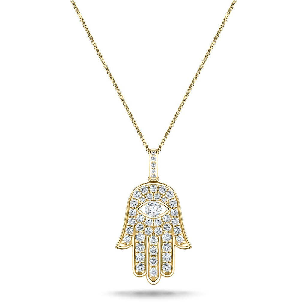 0.60ct Diamond and 18K Yellow Gold 'Evil Eye' Hamsa Pendant Necklace - All Diamond