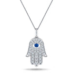 0.60ct Diamond Blue Sapphire 18K 'Evil Eye' Hamsa Pendant Necklace - All Diamond