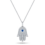 0.60ct Diamond Blue Sapphire 18K 'Evil Eye' Hamsa Pendant Necklace - All Diamond