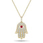 0.60ct Diamond Ruby 18K Yellow Gold 'Evil Eye' Hamsa Pendant Necklace - All Diamond