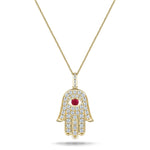 0.60ct Diamond Ruby 18K Yellow Gold 'Evil Eye' Hamsa Pendant Necklace - All Diamond