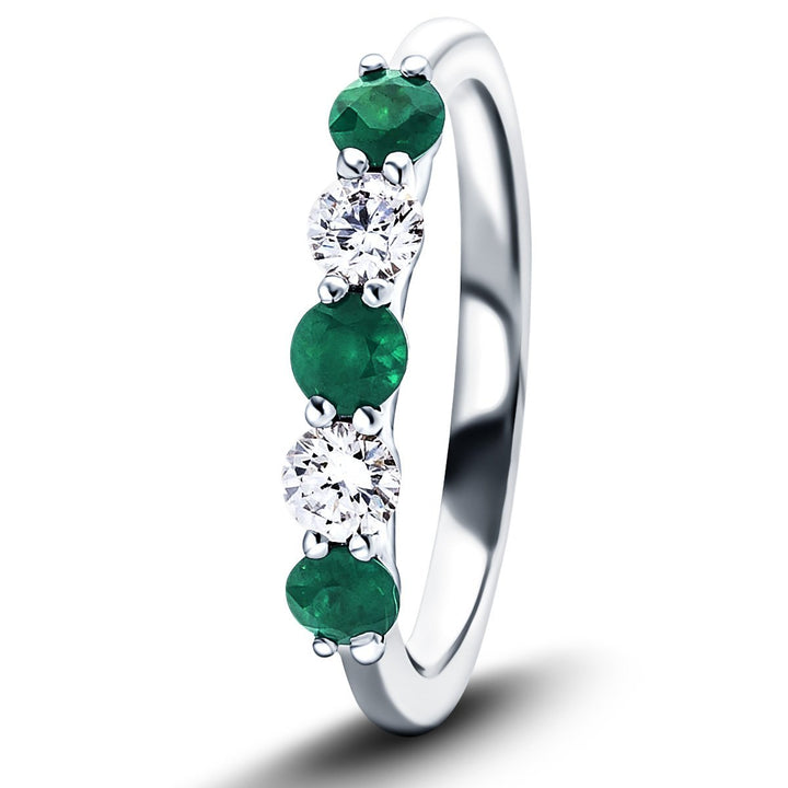 0.60ct Emerald 0.40ct Diamond Five Stone Ring 18k White Gold