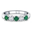 0.60ct Emerald 0.50ct Diamond Five Stone Ring 18k White Gold - All Diamond