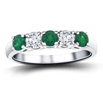 0.60ct Emerald 0.50ct Diamond Five Stone Ring 18k White Gold - All Diamond