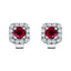 0.60ct Ruby & Diamond Square Cluster Earrings 18k White Gold - All Diamond