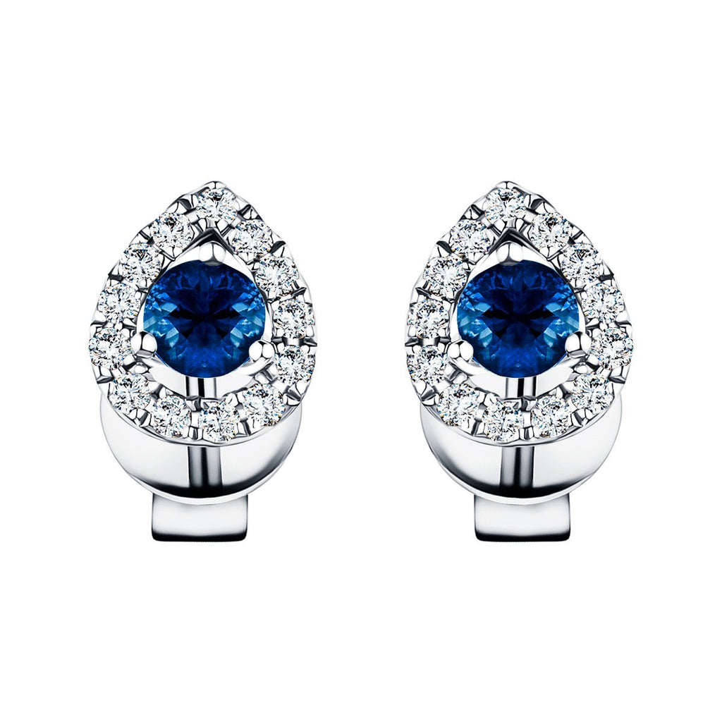 0.65ct Blue Sapphire & Diamond Pear Cluster Earrings 18k White Gold - All Diamond