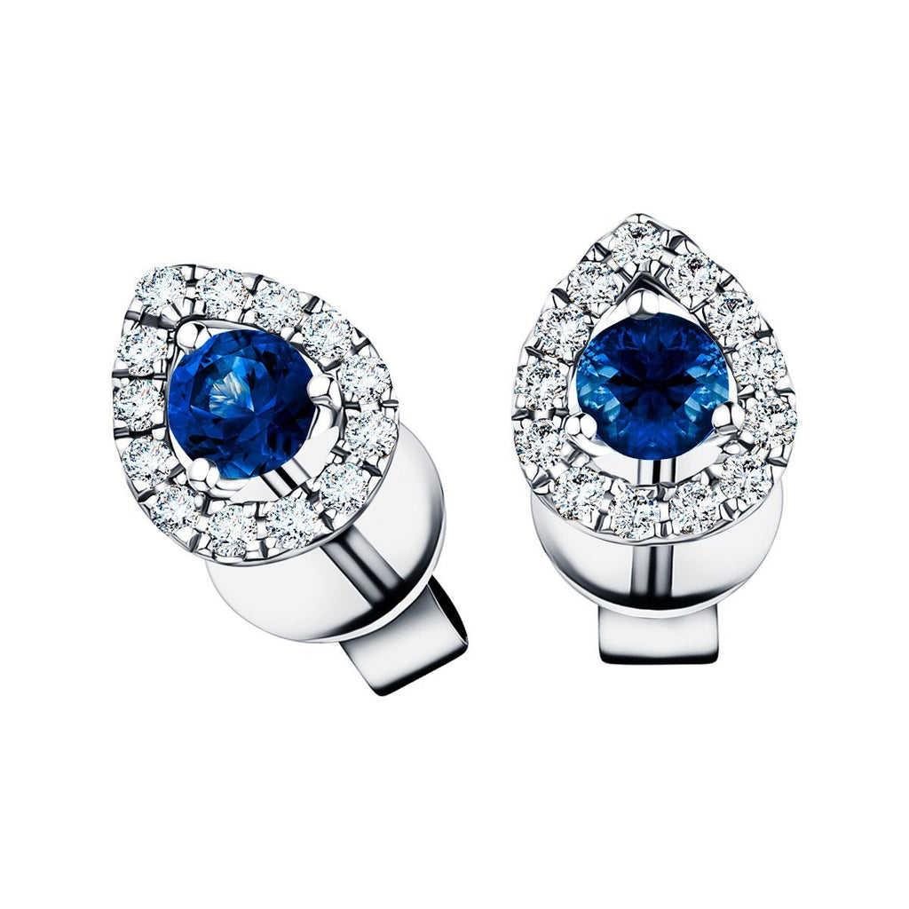 0.65ct Blue Sapphire & Diamond Pear Cluster Earrings 18k White Gold - All Diamond