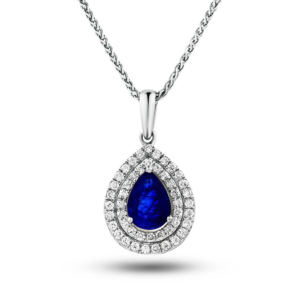 0.70ct Blue Sapphire & 0.25ct G/SI Diamond Necklace in 18k White Gold - All Diamond