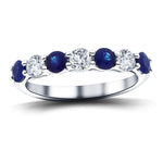 0.70ct Blue Sapphire 0.40ct Diamond Seven Stone Ring 18k White Gold - All Diamond