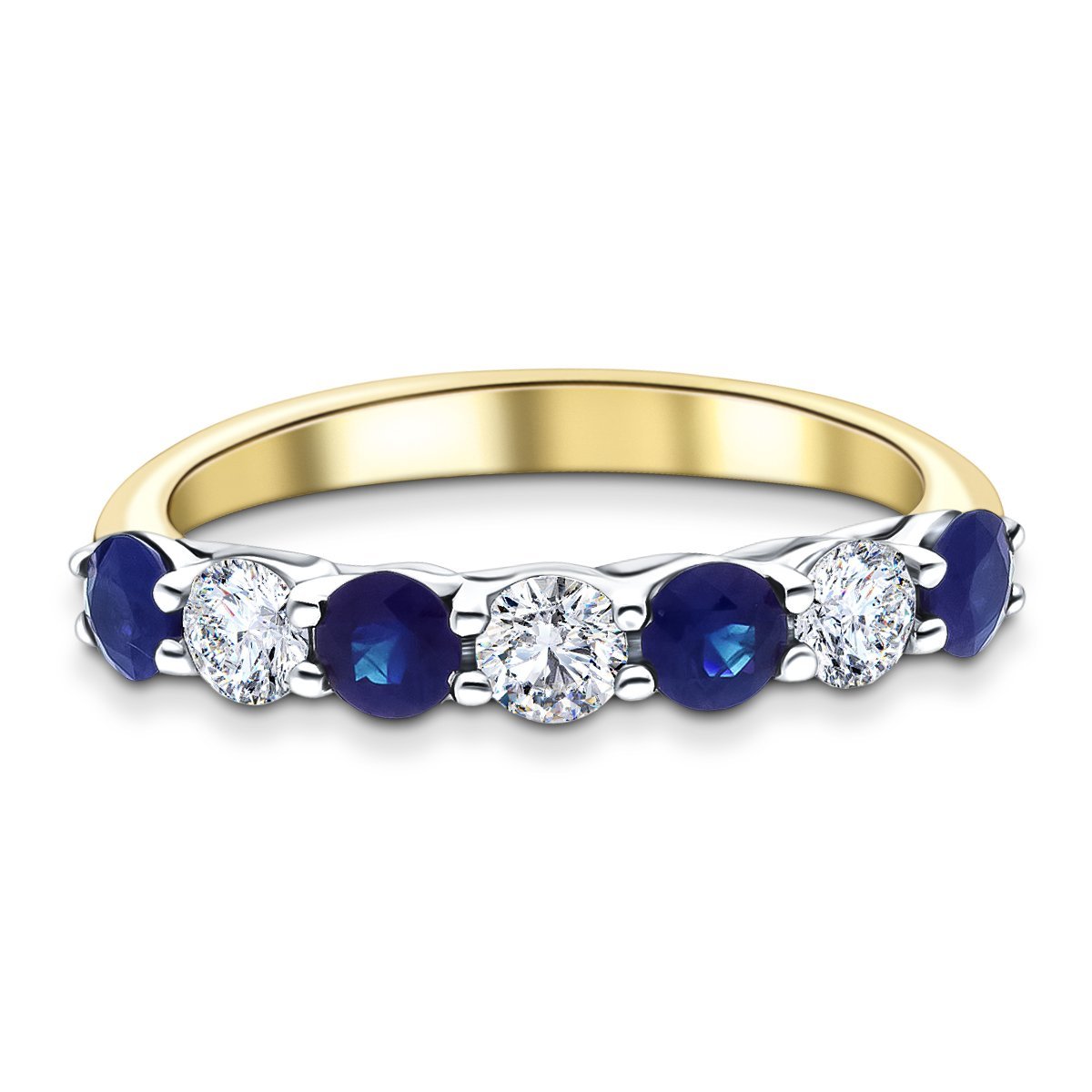 0.70ct Blue Sapphire 0.40ct Diamond Seven Stone Ring 18k Yellow Gold - All Diamond