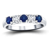 0.70ct Blue Sapphire 0.50ct Diamond Five Stone Ring 18k White Gold - All Diamond