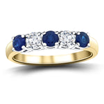 0.70ct Blue Sapphire 0.50ct Diamond Five Stone Ring 18k Yellow Gold - All Diamond