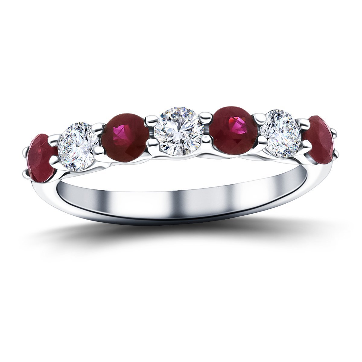 0.70ct Ruby 0.40ct Diamond Seven Stone Ring 18k White Gold - All Diamond