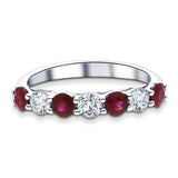 0.70ct Ruby 0.40ct Diamond Seven Stone Ring 18k White Gold - All Diamond