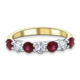 0.70ct Ruby 0.40ct Diamond Seven Stone Ring 18k Yellow Gold - All Diamond