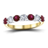 0.70ct Ruby 0.40ct Diamond Seven Stone Ring 18k Yellow Gold - All Diamond