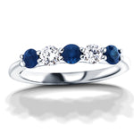 0.75ct Blue Sapphire 0.40ct Diamond Five Stone Ring 18k White Gold - All Diamond