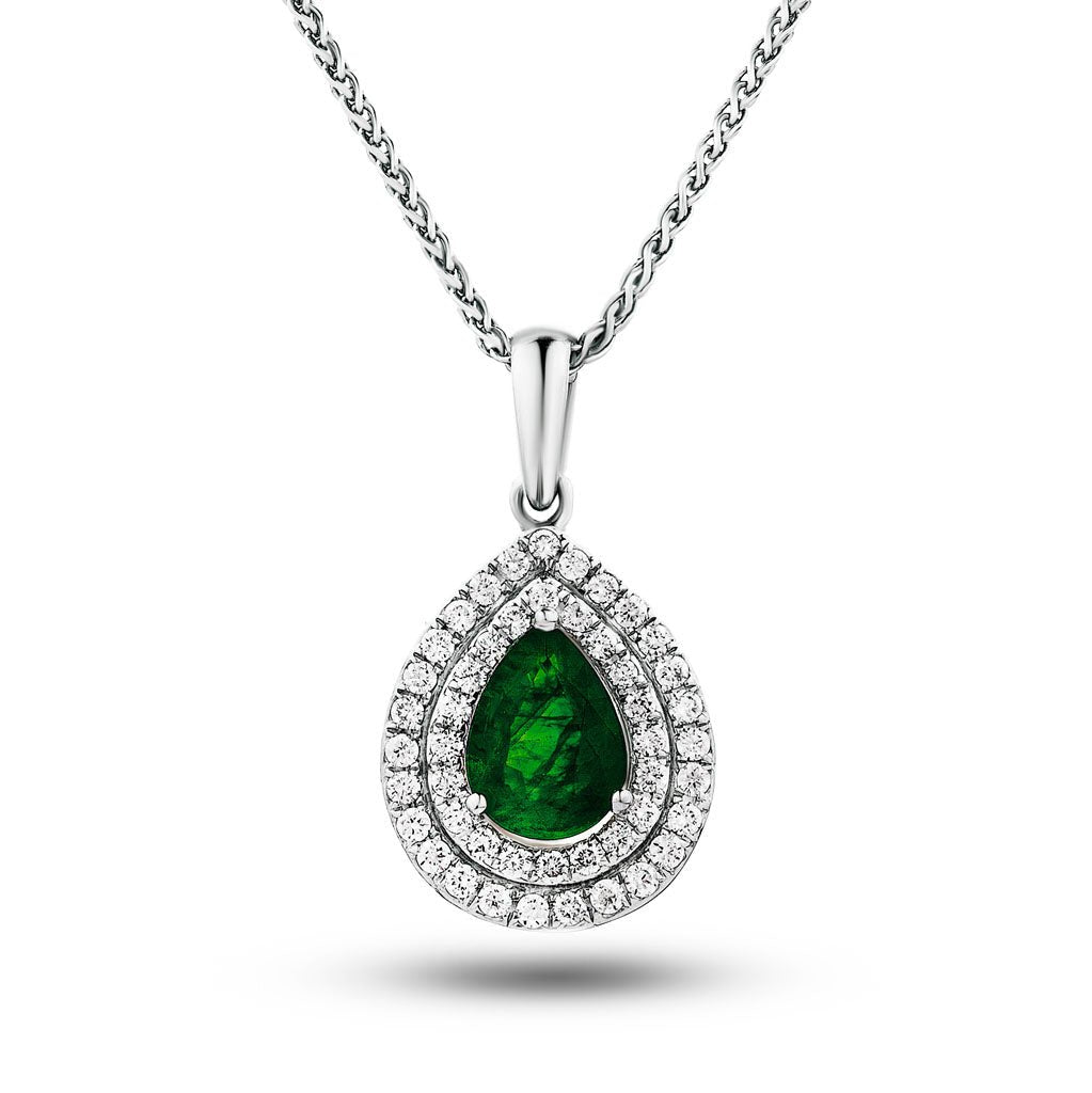 0.75ct Emerald & 0.25ct G/SI Diamond Necklace in 18k White Gold - All Diamond